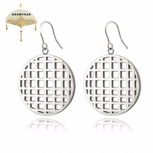 Women's Earrings Silver Color 1 Pendant Round Mesh Checkered Pattern Simple Stainless Steel Stud Earring Weight Classic Trendy 2024 - buy cheap