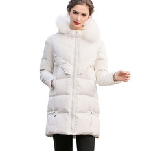 Women Winter White Big Fur Collar Duck Down Parka Warm Coat Jacket Female 2019 New Fashion Vintage Over The Knee Outerwear HJ63 2024 - buy cheap