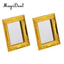 2Pcs/Pack Plastic 1/12 Scale Dollhouse Miniature Vintage Style Golden Square Framed Mirror for Dolls Room Furniture Decoration 2024 - buy cheap