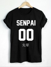 Женская футболка с надписью Senpai, повседневная забавная хипстерская футболка с японским аниме «Otaku», «goth Hipster», с принтом спереди, в стиле «гранж го» 2024 - купить недорого
