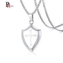 Mens Shield Necklaces Stainless Steel Shield of Faith Joshua 1:9b Armor of God Cross Necklace Prayer Jewelry 2024 - buy cheap