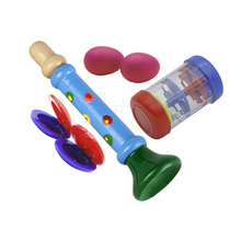 Музыкальные игрушки Ударные Инструменты Набор браслетов, включая деревянный Рог + дождевик + яйцо форма Маракас + кастанец 2024 - купить недорого