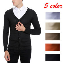 Cárdigan de punto liso con cuello en v para hombre, cárdigan abotonado de manga larga, tejido informal sólido, Tops cálidos de algodón S- 2XL, nuevo 2024 - compra barato