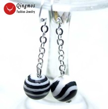 Qingmos Trendy Natural Agates Earrings for Women with 10mm Black Stripe Round Agates Dangle Silver Earring Hook Jewelry Ear321 2024 - buy cheap