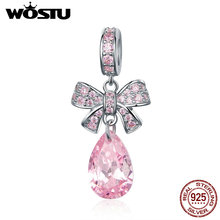 WOSTU-colgante de plata esterlina 925 para mujer, abalorio con forma de lazo rosa, compatible con Pulsera Original, joyería de lujo, regalo para mujer, CQC1074 2024 - compra barato