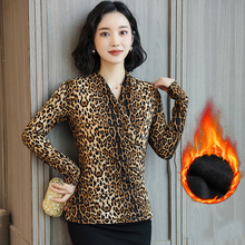 Plus 5XL Pullovers Sexy Leopard Cross V-neck Women Long Sleeve Bottoming Shirt 2019 Spring New Warm Thick Velvet Slim Tops HJ217 2024 - buy cheap