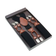 Male Shirt Suspenders Brown PU Leather Solid 6 Clips Suspenders Western-style Trousers Man Braces Adjustable Suspender 2024 - buy cheap