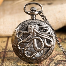 Retro Bronze Antique Octopus Hollow Cover Quartz Pocket Watch Necklace Pendant Handmade Clock Souvenir Gifts for Men Women reloj 2024 - buy cheap