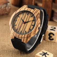 Clock Stripe Wood Man Watch Simple Men's Black Watch Clock Male Genuine Leather Band Quartz Wristwatch  Hour Clock Gifts for Men 2024 - buy cheap