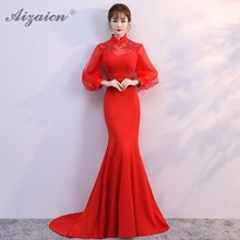 Modern Red Bride Cheongsam Long Mermaid Sexy Dresses Women Chinese Traditional Evening Gown Qi Pao Chinoise Elegant Slim Robe 2024 - buy cheap