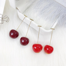 Pendientes de cereza roja para mujer, aretes colgantes con forma de corazón, pendientes largos y dulces, regalo de joyería redonda 2024 - compra barato