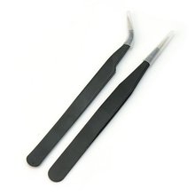 Stainless Steel Nail Art Rhinestones Eyelashes Extension Straight & Curved Tweezers Tool Set-Black 2024 - buy cheap