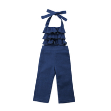Macacão jeans sem mangas para crianças 1-5t, roupas infantis, macacão para meninas 2024 - compre barato