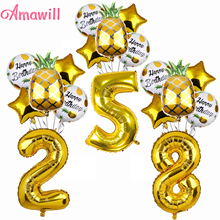 Balão de abacaxi dourado, 6 peças, 1, 2, 3, 4, 5, 6, 7, 8, 9, para decoração de festa de feliz aniversário, balão de 32 polegadas, para chá de bebê, brinquedos para crianças 2024 - compre barato