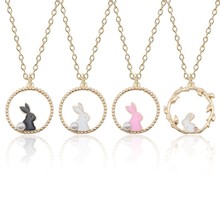 Fashion Cute Animal Jewelry Personality Hollow Wreath Pearl White Rabbit Metal Pendant Necklace Student Daily Clavicle Chain 2024 - buy cheap