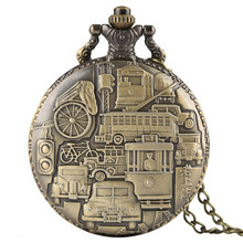 Classic Old Shanghai Quartz Pocket Watch Bronze Exquisite Fob Necklace Watch Vintage Steampunk Unisex Pendant Clock with Chain 2024 - buy cheap
