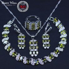 Costume Bridal Jewelry Sets Women Wedding Jewelry With Olive Green Zirconia Bracelet Necklaces Pendant Rings Earrings 2024 - buy cheap