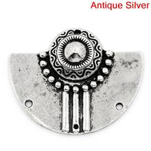 DoreenBeads Connectors Findings Semi-Circle Silver Color Flower Pattern Carved 3 Holes 3.7x3cm,10PCs (B25760), yiwu 2024 - buy cheap