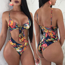 Ladies One Piece Swimsuit Women Triquini Swimwear Swim Beach Wear Print Bandage Cut Out Trikini Monokini Swimming Bathing Suit 2024 - buy cheap