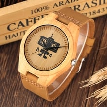 Black Robot Dial Wooden Mens Watches Natural Wood Analog Simple Bamboo Quartz Wrist Watches Clock for Men Women Reloj de madera 2024 - buy cheap