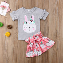 2 предмета, одежда для маленьких девочек, топы с кроликом, футболка, юбка, платье, комплект одежды 2024 - купить недорого