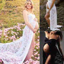 2018 Brand New Pregnant Women Front Split Long Maxi Maternity Dress Gown Photo Photography Prop Lace Strapless Dress Chiffon Set 2024 - buy cheap