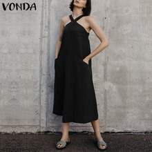 VONDA Women Sexy Summer Dress 2020 Fashion Spaghetti Strap Sleeveless Long Party Dresses Casual Loose Vintage Plus Size Vestidos 2024 - buy cheap