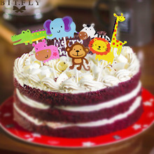 Топперы для капкейков BIT.FLY 7 шт./лот с дикими животными, Львиной слон, украшения для торта на день рождения, детвечерние вечеринки, праздничные украшения для торта 2024 - купить недорого