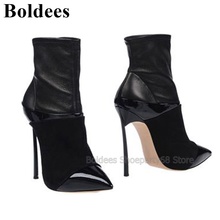 Moda lâmina de salto alto botas de tornozelo de inverno feminino metal fino sapatos de salto alto preto apontou toe botas curtas 2024 - compre barato