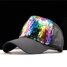 2019 simples verão pai-filho bonés de beisebol ajustável lantejoulas meninas malha boné menino sol chapéus feminino snapback 50-54-58-60cm 2024 - compre barato