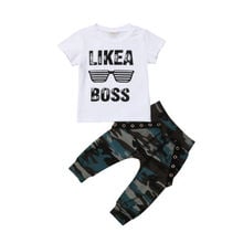 Conjunto de ropa para niño pequeño camisetas de Hip Hop manga corta letras camiseta camuflaje pantalones conjuntos conjunto chico ropa 0-3 años 2024 - compra barato