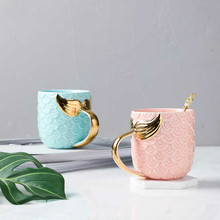 Caneca de sereia 400ml, caneca de cerâmica personalizada dourada para café leite grande viagem copo de chá presente para a mamãe chefe namorada louças decoração rosa 2024 - compre barato