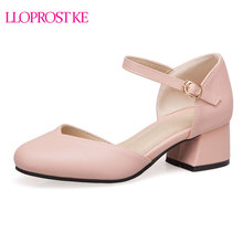 Lloprost ke-zapatos de tacón grueso con hebilla para zapatos Mary Jane, calzado de primavera, color rosa, blanco y Beige, talla grande 32-43, D987 2024 - compra barato