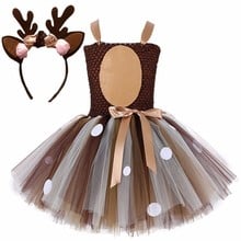 Kids Christmas Deer Tutu Princess Dress With Headband Girl Birthday Party Dress Children Purim Halloween  Animal Cosplay Costume 2024 - buy cheap