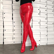 Sexy Ladies Waist Pants Boots Ladies Chunky High Heels Extreme Long Thigh High Bottines Bright Red Shiny Leather Zip Botas 2024 - buy cheap