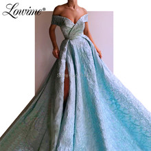 Islamic Saudi Arabic Long Blue Prom Dresses Off Shoulder Women Evening Gown Custom Made Pageant Party Gowns 2019 New Arrival 2024 - buy cheap