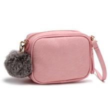 Mini Women's Crossbody Bag PU Leather Shoulder Messenger Bag For Girls Female Purse Simple Small Flap Handbag With Pompom 2024 - buy cheap