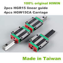 2 pces 100% original hiwin trilho de guia linear hgr15 200 250 300mm com 4 pces hgw15ca linear bloco transporte para peças cnc 2024 - compre barato