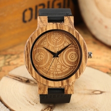 Reloj de madera con diseño de brújula para Hombre, cronógrafo de cuarzo, de cuero genuino negro, regalos 2024 - compra barato