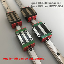 Trilho linear 2 pçs de 30mm a 650mm, peças cnc e 4 pçs hgh30ca ou hgw30cc para trilhos lineares, bloco hgw30cc hgh30 2024 - compre barato