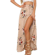 Женская летняя юбка макси с высокой талией и разрезом, плиссированная шифоновая длинная Повседневная бохо 2024 - купить недорого