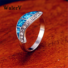 WalerV   Ring Fashion Charm High Quality Leaves Imitation Blue Fire Opal Stone Zircon Jewelry For Women Rings Finger 2024 - buy cheap