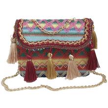 Fashion Bohemia Style Summer Rattan Bag Handmade Woven Beach Ethnic Square Straw Tassel Bag Handbags For Women Ladies Girls 2024 - buy cheap