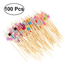 100pcs Bamboo Fruit Picks Disposable Cocktail Toothpicks Food Sandwich Picks Sticks with Acrylic Colored Beads (Multicolor) 2024 - buy cheap