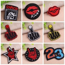 Patches bordados de letras punk, patches de ferro em lábios, gestos de rock, apliques, dedo meio, coração, amor, decoração diy, adesivos de roupas 2024 - compre barato