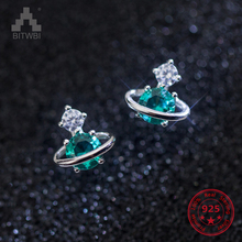 Женские серьги-гвоздики с зелеными бриллиантами, из стерлингового серебра 925 пробы, японский/корейский стиль 2024 - купить недорого