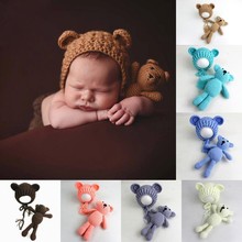 Newborn Photography Costume Bears Ear Hat+Doll 2Pcs/Set Studio Baby Photo Props Accessories Knit Baby Hats Caps Toy Fotografia 2024 - buy cheap