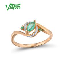 VISTOSO Gold Rings For Women Genuine 14K 585 Rose Gold Ring Magic Emerald Sparkling Diamond Engagement Anniversary Fine Jewelry 2024 - buy cheap
