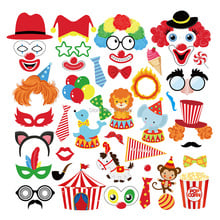 44pcs Clown Circus DIY Photobooth Props Carnival Party Decorations Kids Happy Birthday Circus Animals Photobooth Props 2024 - buy cheap