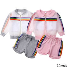 Focusnorm Newborn Kid Baby Girl Fashion 3PCS Print Rainbow Sets Long Sleeve Coat+Vest+Shorts Outfit Clothes Summer 1-7Y 2024 - buy cheap